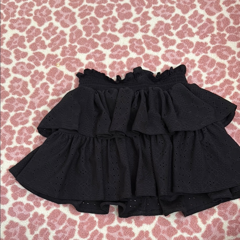 Black Ruffled smocked eyelet Skirt